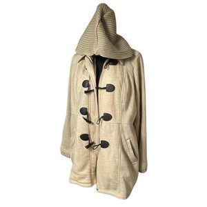 Torrid Khaki Mixed Knit Toggle Hooded Fleece Coat